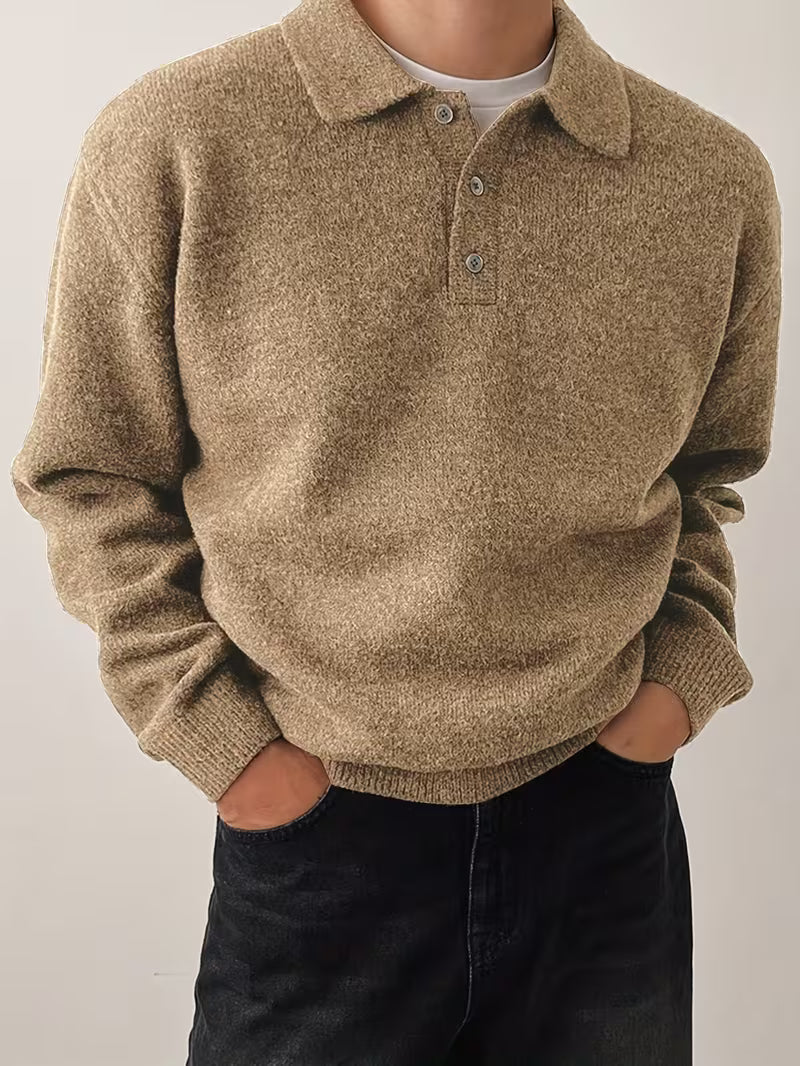 Yusif – Langärmeliger Strickpullover mit Knopfleiste