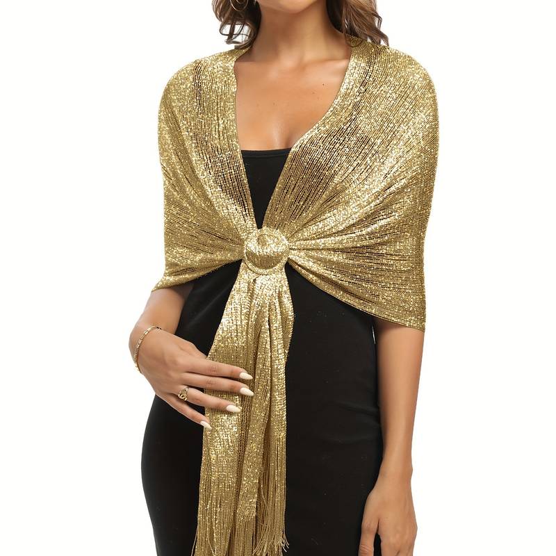 Shoshana - Elegante Dekorative Schal Spitze Mit Quaste Und Metallischen Schals