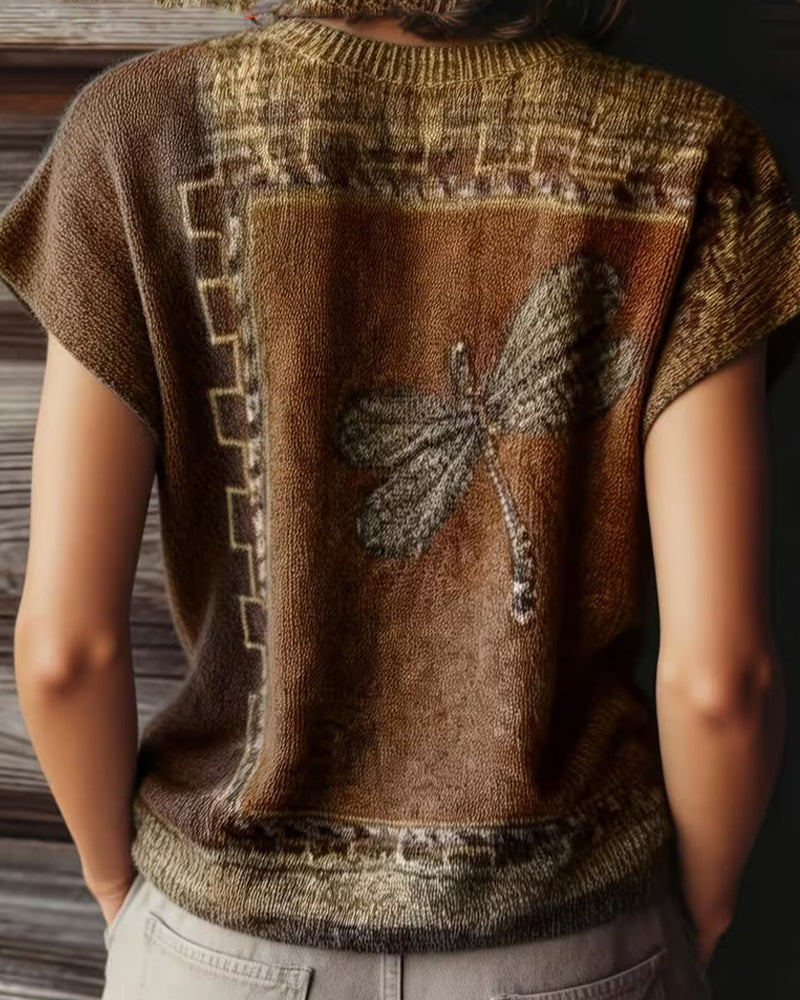 Dyniza – Strick Pullover Mit Libellen Drucken
