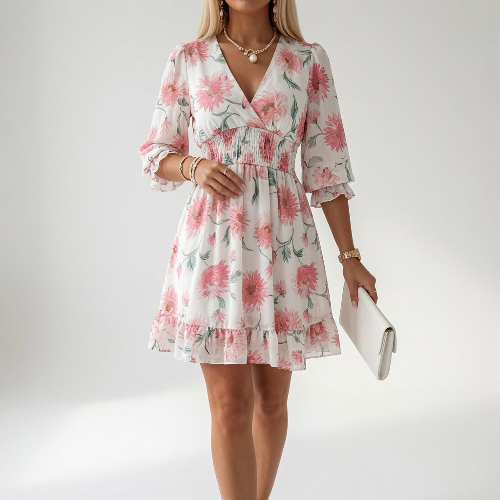 Shilaa – Minikleid Mit Blumenmuster Und Geraffter Taille