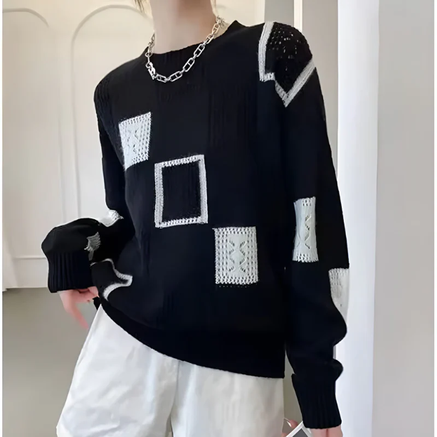 Raschele – Geometrischer Flickwerk Strickpullover