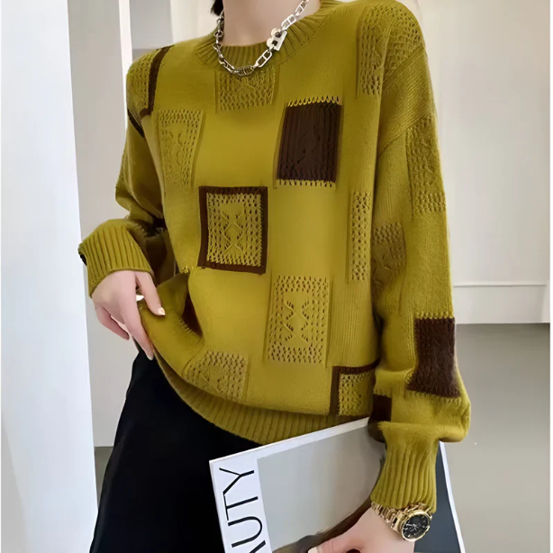 Raschele – Geometrischer Flickwerk Strickpullover