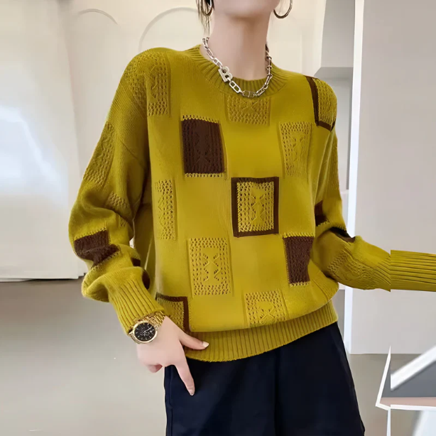 Raschele – Geometrischer Flickwerk Strickpullover