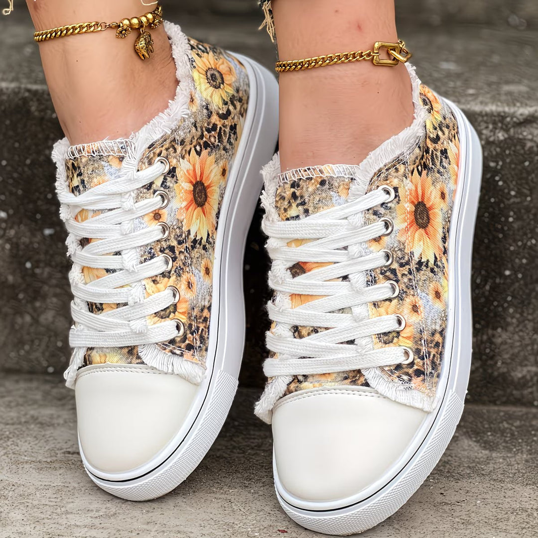 Portia - Sonnenblumen Druck Schnür Turnschuh