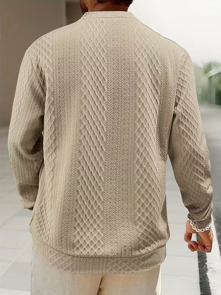 Mathew – Geometrisch Gestrickter Langarm Henley Pullover