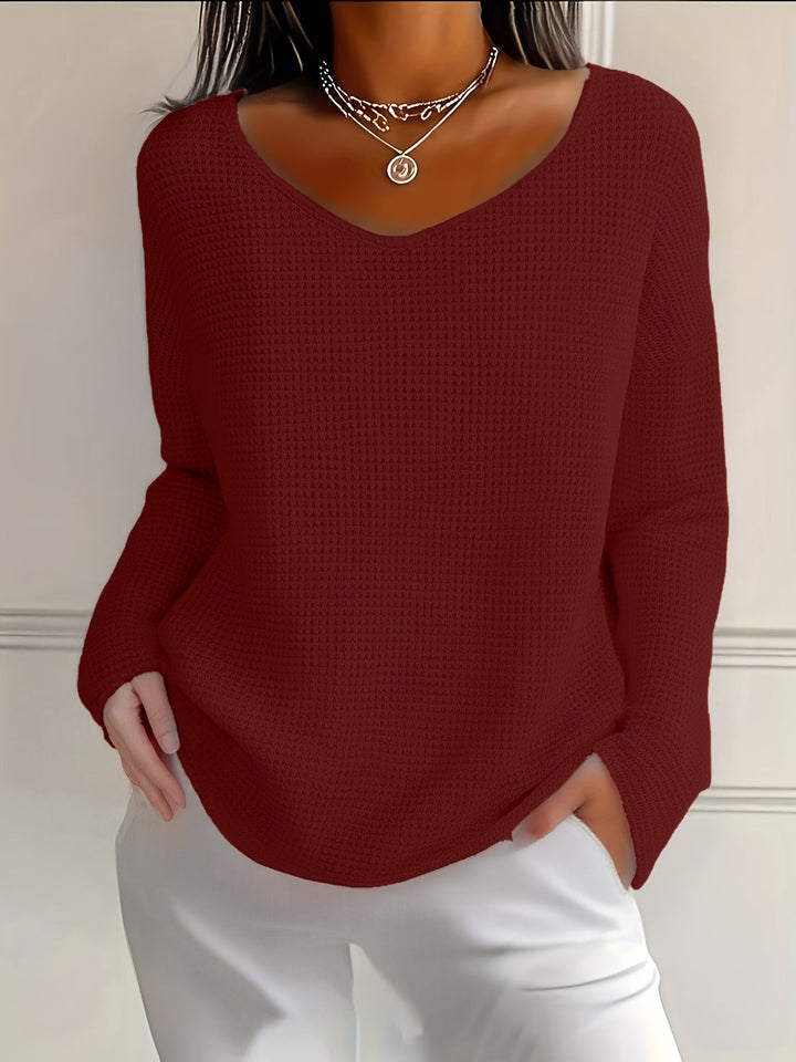 Bernice - Langärmliges Shirt Mit V-Ausschnitt Und Waffelmuster