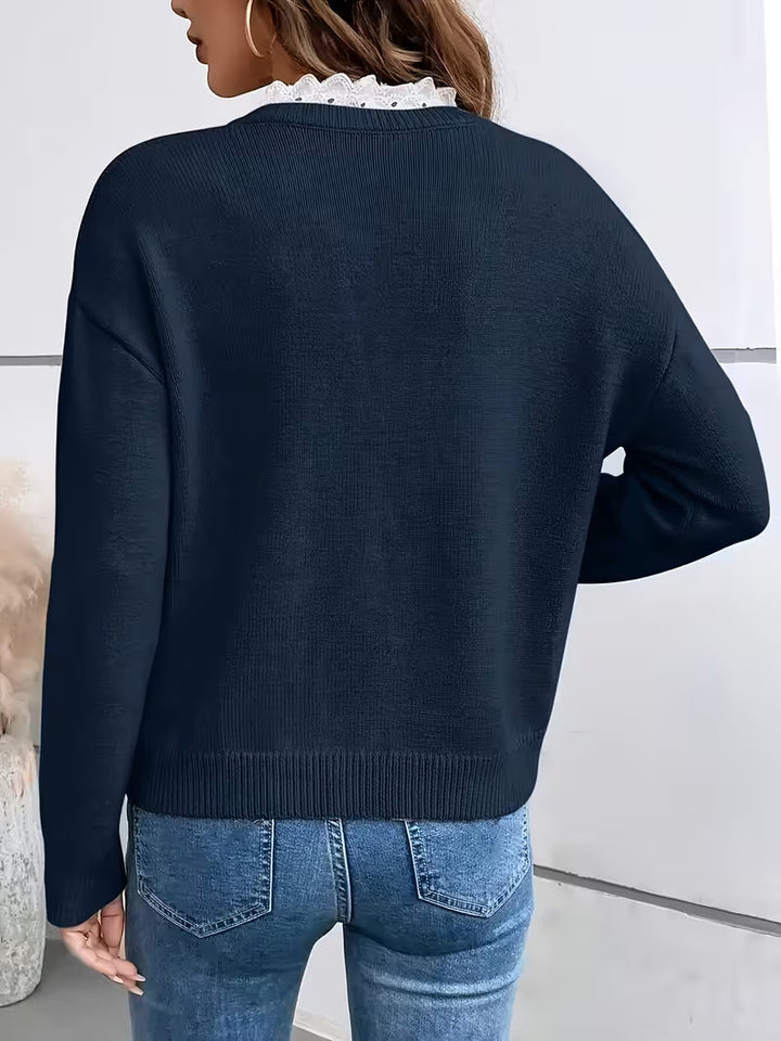 Kimbra – Stilvoller Pullover Mit V-Ausschnitt Und Spitzenbesatz