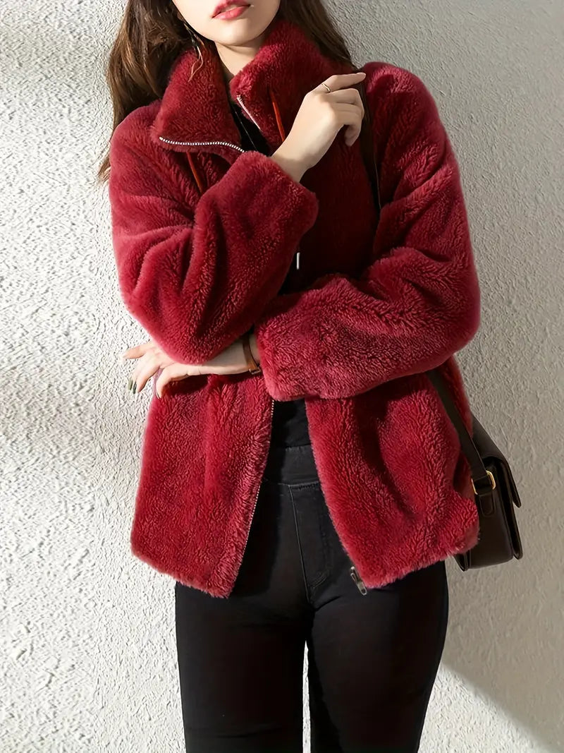 Maliza – Stilvolle Fleece Jacke Mit Fellbesatz