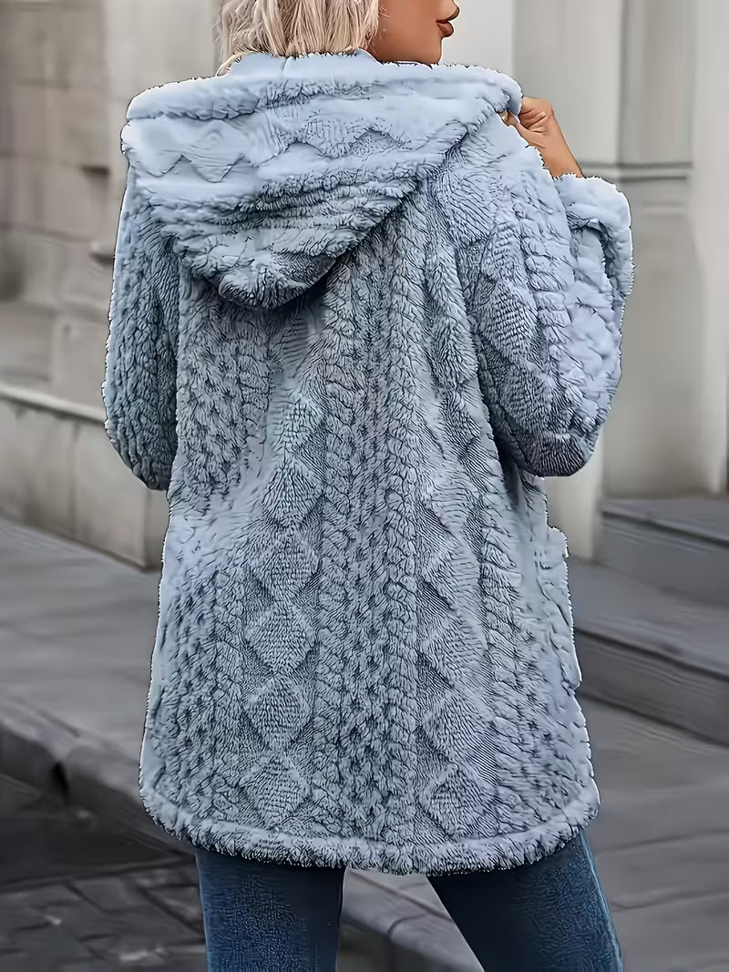Elima - Doppelseitige Plüsch-Strickjacke MIT Kapuze Und Reißverschluss