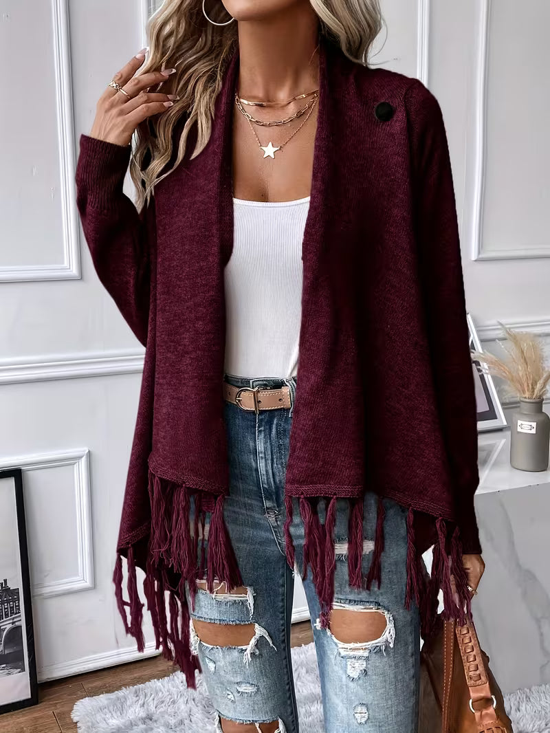 Busra – Strickjacke Mit Drapiertem Ausschnitt Und Fransenbesatz