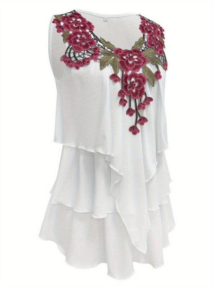Verunka - Sommer Bluse Mit V-ausschnitt Lösbarer Spitze Und Patchwork Rüschen