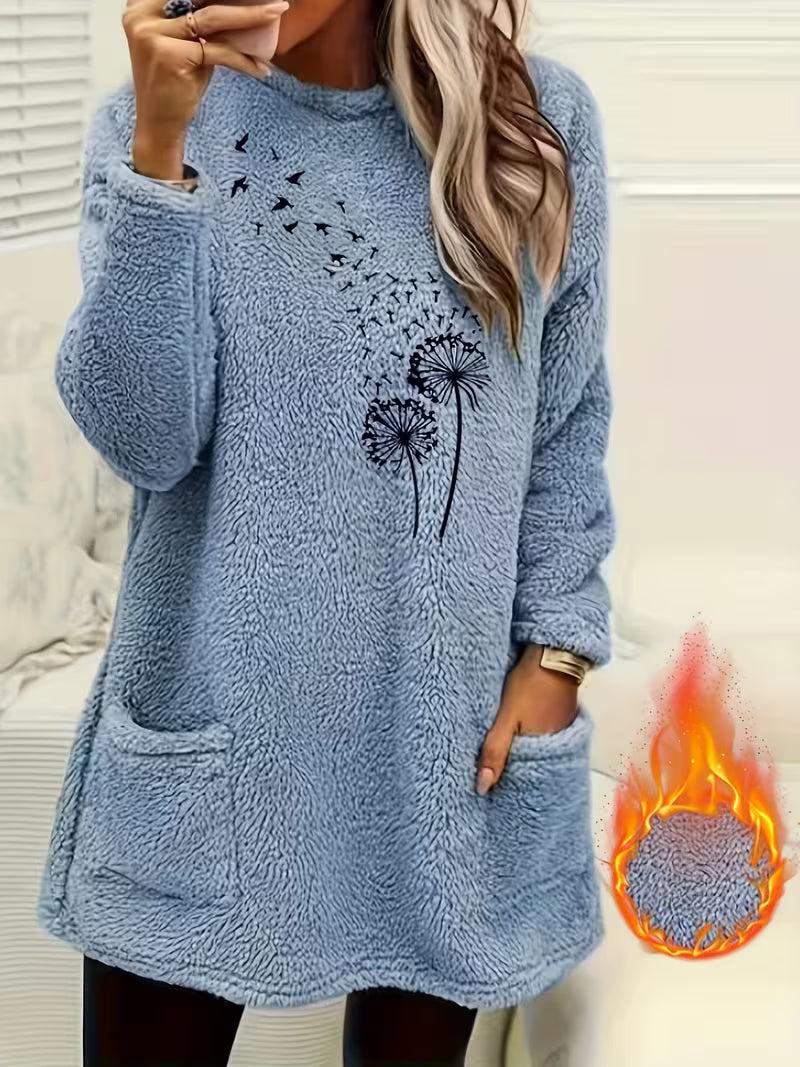 Zibija – Fleece-Sweatshirt Mit Löwenzahn-Drucken