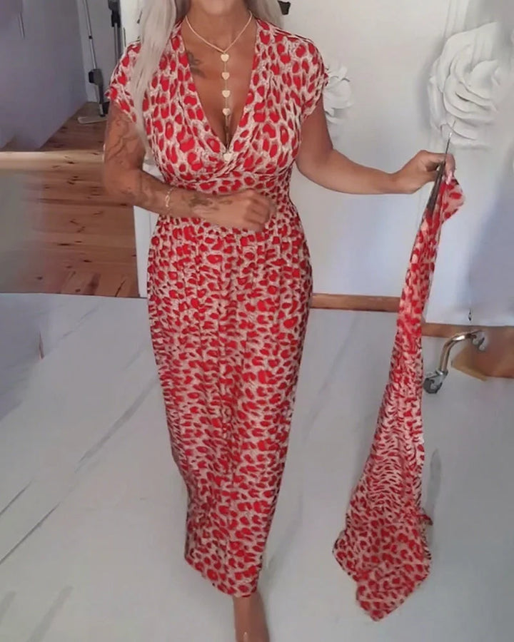 Erendira – Elegantes Kleid Mit V-Ausschnitt Und Leopardenmuster