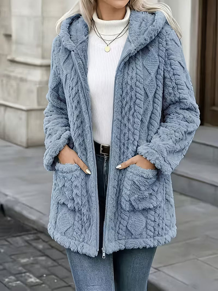 Elima - Doppelseitige Plüsch-Strickjacke MIT Kapuze Und Reißverschluss