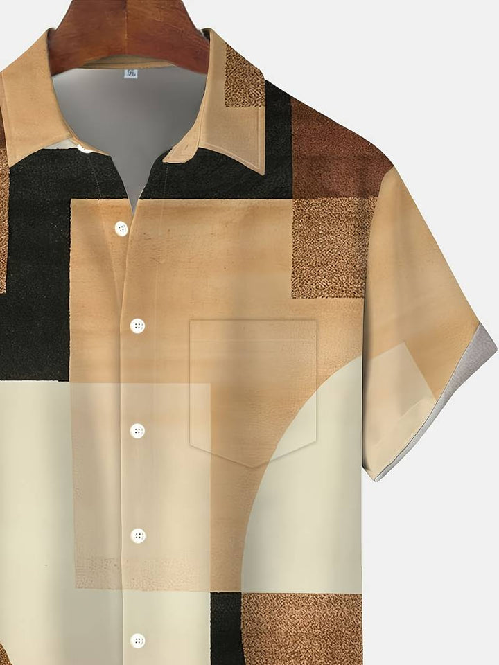 Boucher - Kurzarm Hemd Im Vintage Stil Mit Geometrischem Muster Und Knopfleiste