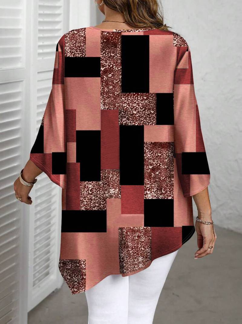 Nurit - Karierte Oversize Bluse Mit Kurzarm Und Drucken