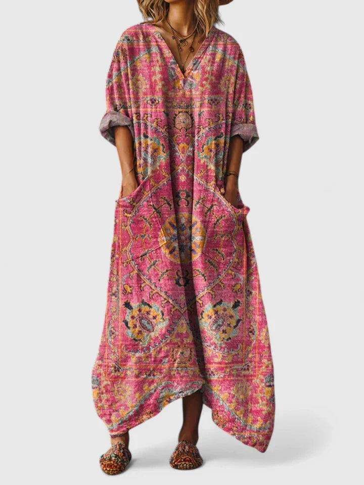 Ketzia – Elegantes Langes Kleid Mit Taschen