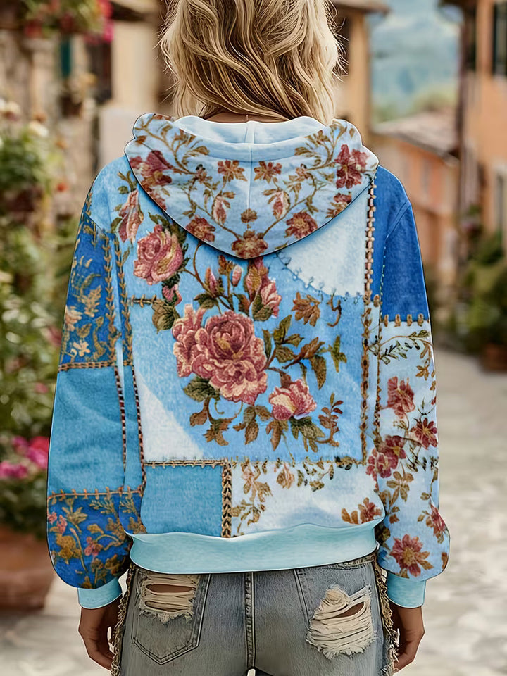 Norella – Langärmliges Kapuzenshirt MIT Blumen-patchwork