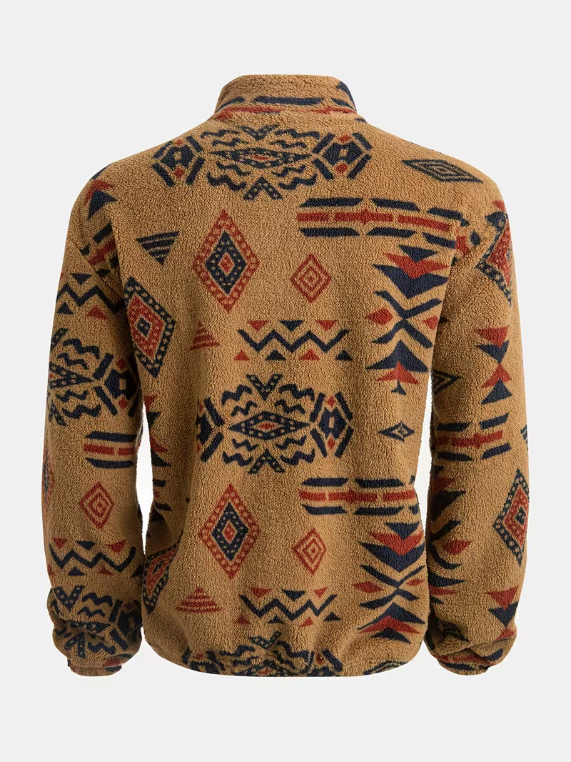 Witker – Plüsch-Sweatshirt Im Ethno-Stil Mit Stehkragen