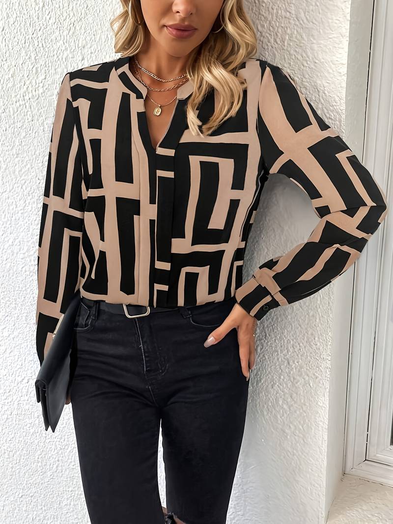 Tzipora - Elegante Langarm Bluse Mit Geometrischem Drucken