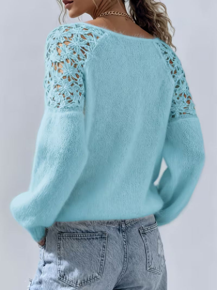 Dobrina – Ausgehöhlter Spitzen Pullover Mit Schulterfreiem Ausschnitt