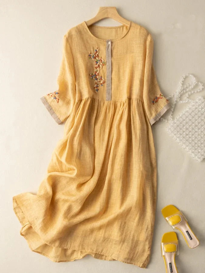Anoshka - Kleid Aus Baumwolle Und Leinen Im Ethno Stil