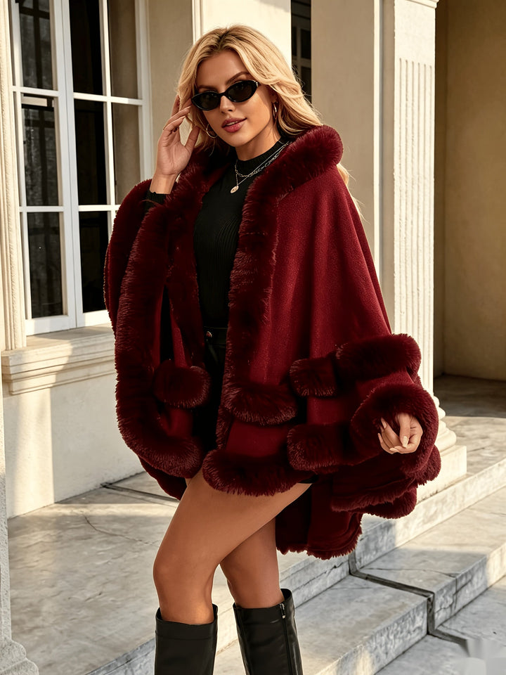 Toriann - Winter Strick Jacke Mit Kapuze Pelzfutter Und Offener Vorderseite