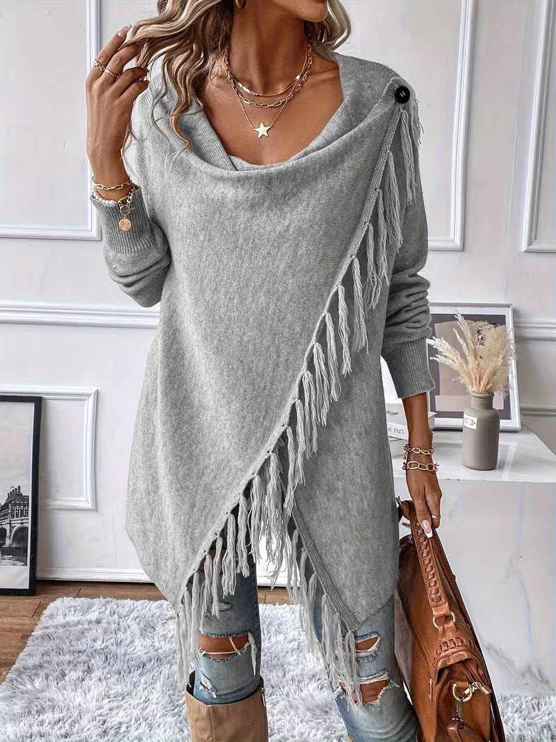 Busra – Strickjacke Mit Drapiertem Ausschnitt Und Fransenbesatz