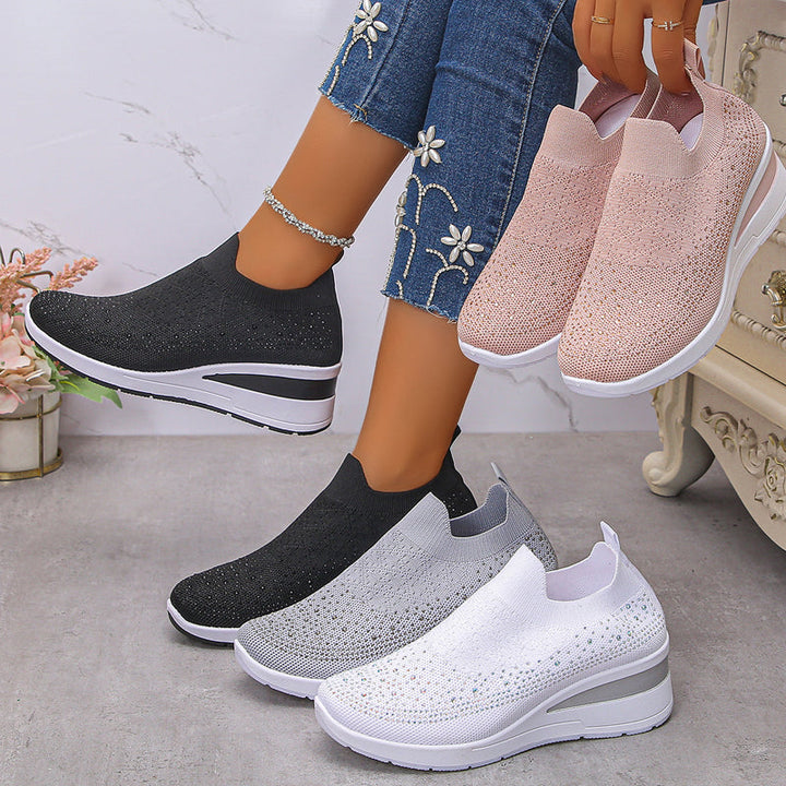 Loretha – Orthopädische Keil Turn Schuhe Mit Masche Kristall