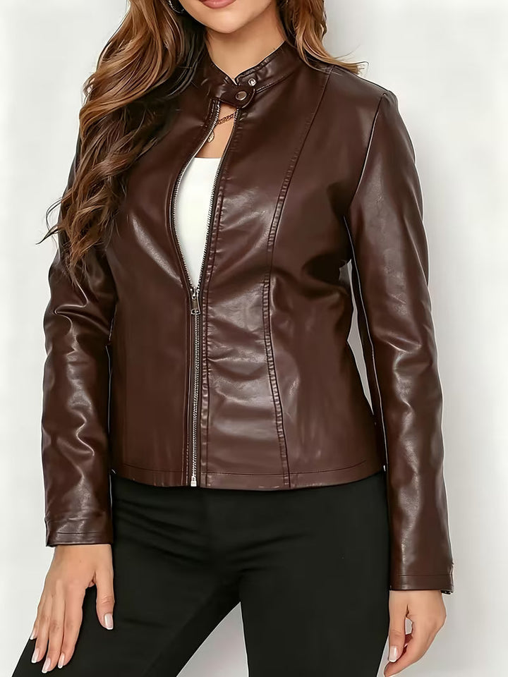 Siliena – Elegante Kunstlederjacke Mit Reißverschluss