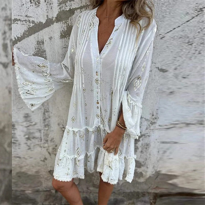 Gillian - Geometrisches Muster Und Midikleid Mit V-Ausschnitt