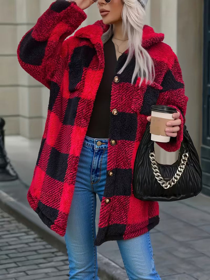 Zariana – Plüschjacke Mit Kariertem Muster im Grenzüberschreitend-Stil