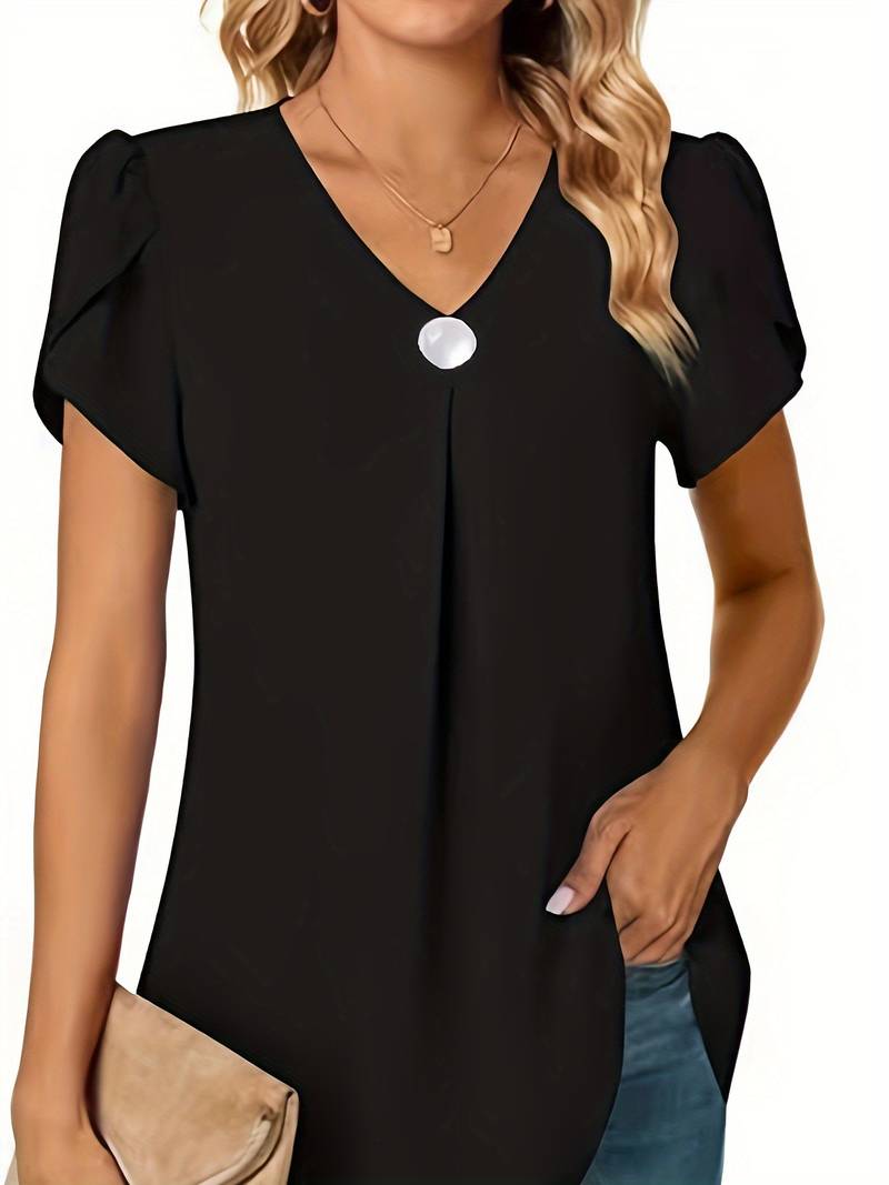 Thilakshi - Kurzärmelige Bluse Mit Rüschen Und Einem Knopf