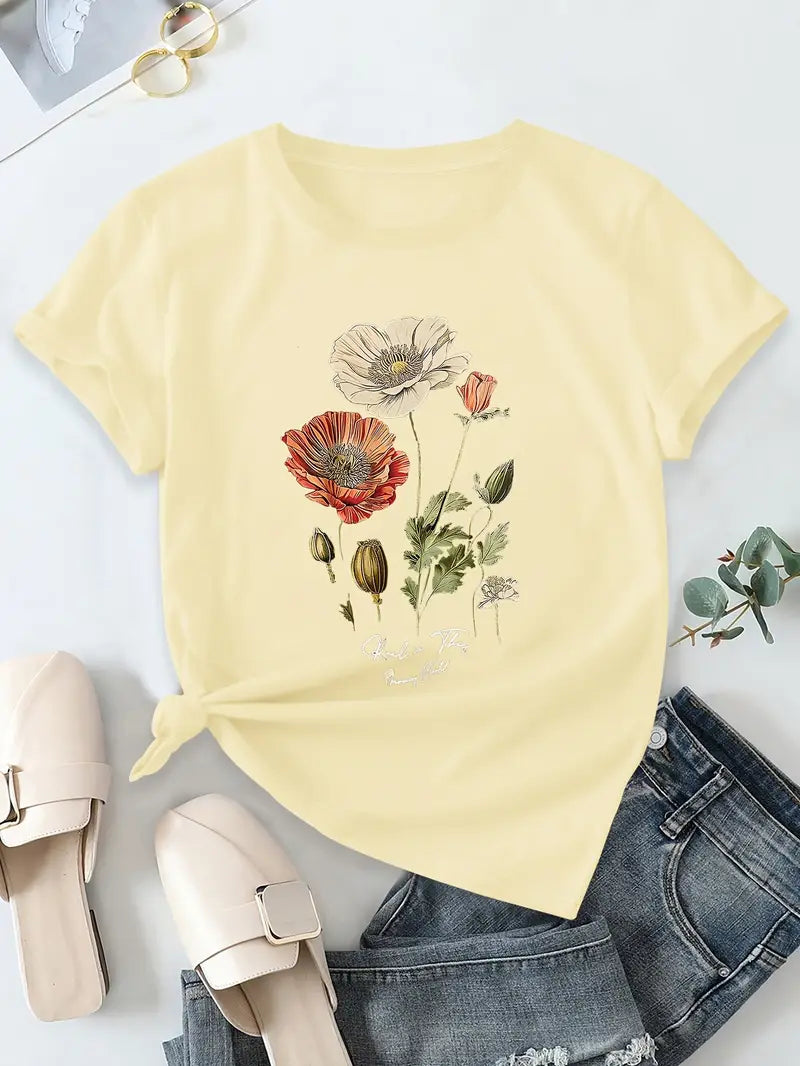 Aimilia - Elegantes T-Hemd Mit Kurzen Ärmeln Und Blumendruck