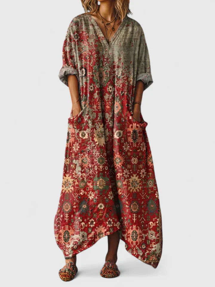 Ketzia – Elegantes Langes Kleid Mit Taschen