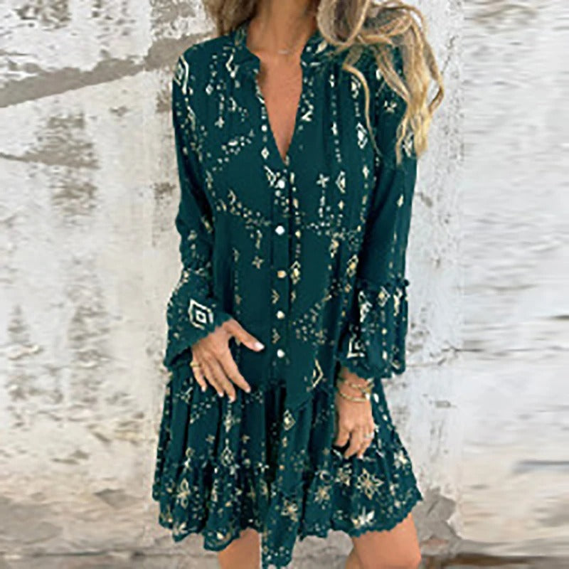 Gillian - Geometrisches Muster Und Midikleid Mit V-Ausschnitt