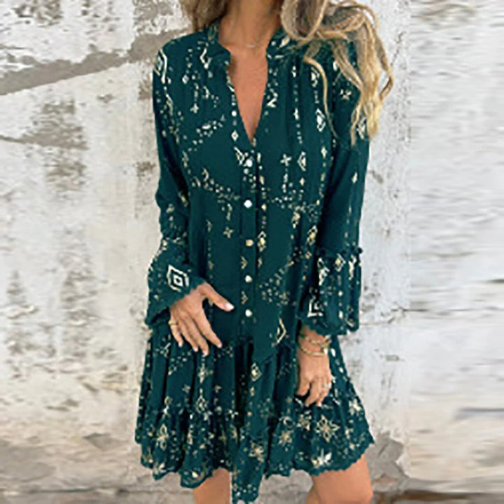 Gillian - Geometrisches Muster Und Midikleid Mit V-Ausschnitt