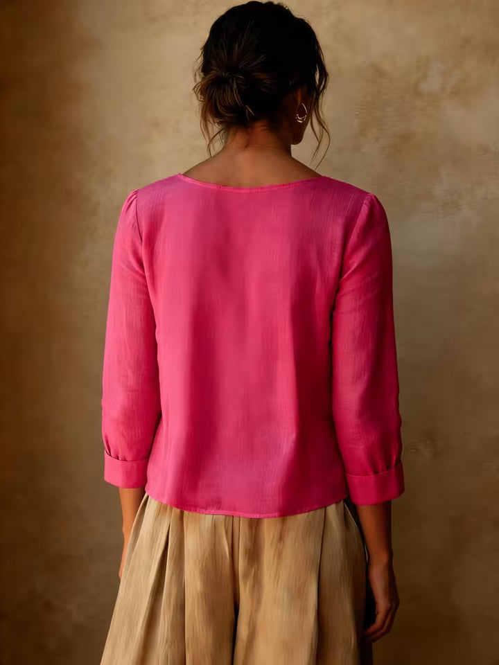 Gelina – Bluse Mit Rundhalsausschnitt Und Falten Vorne