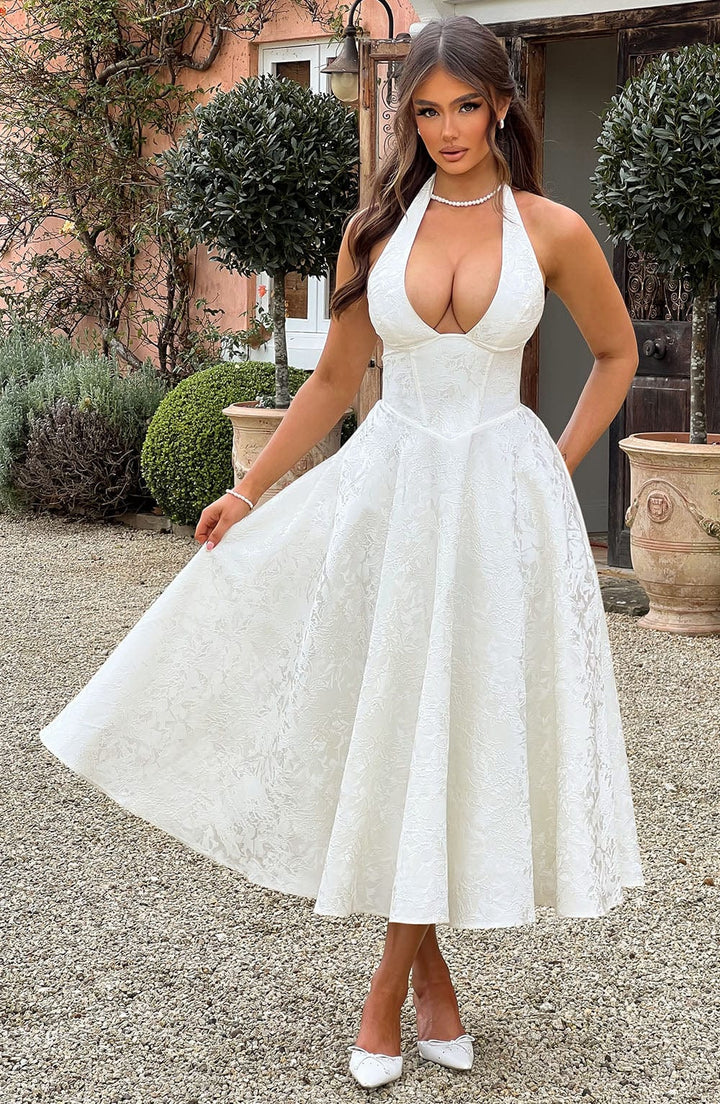 Myra – Modisches Midi Kleid Mit Neckholder Ausschnitt
