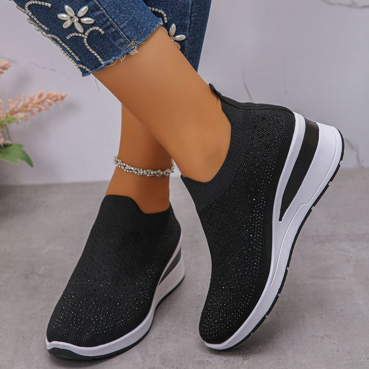 Loretha – Orthopädische Keil Turn Schuhe Mit Masche Kristall