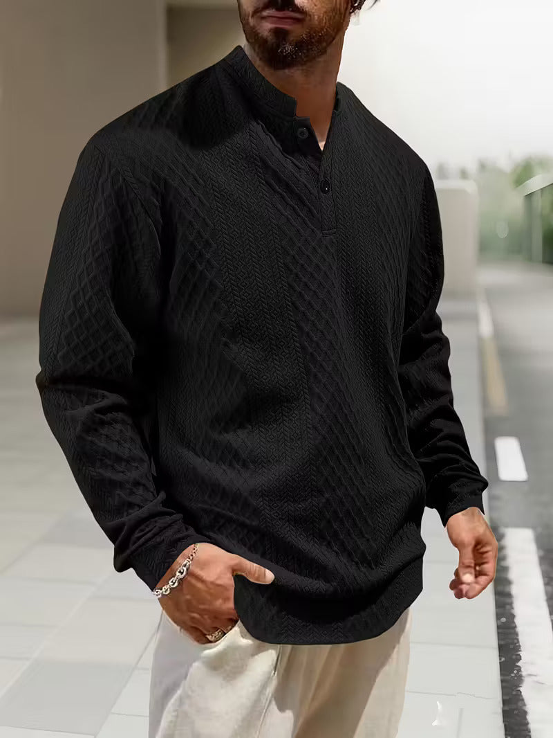 Mathew – Geometrisch Gestrickter Langarm Henley Pullover