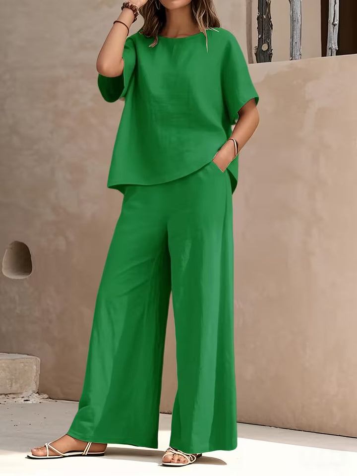 Josy – Set Aus Kurzärmeliger Bluse Und Hose mit Weitem Bein