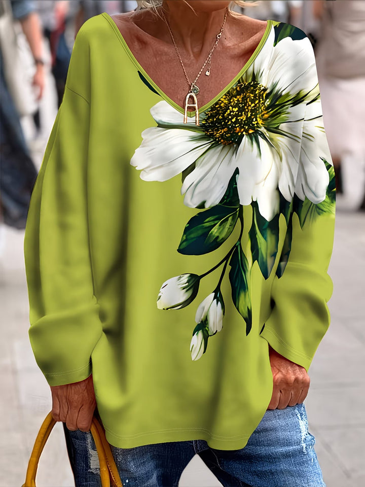 Daphna – Übergroß T-Hemd mit Blumen Drucken