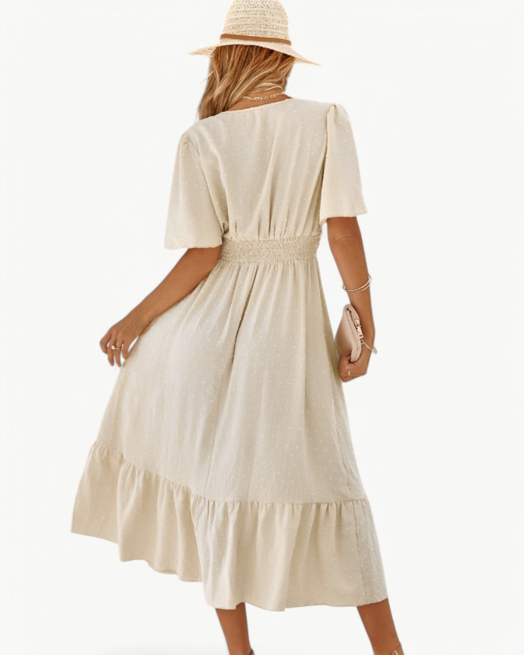 Marwa – Kurzärmeliges Kleid mit V-Ausschnitt