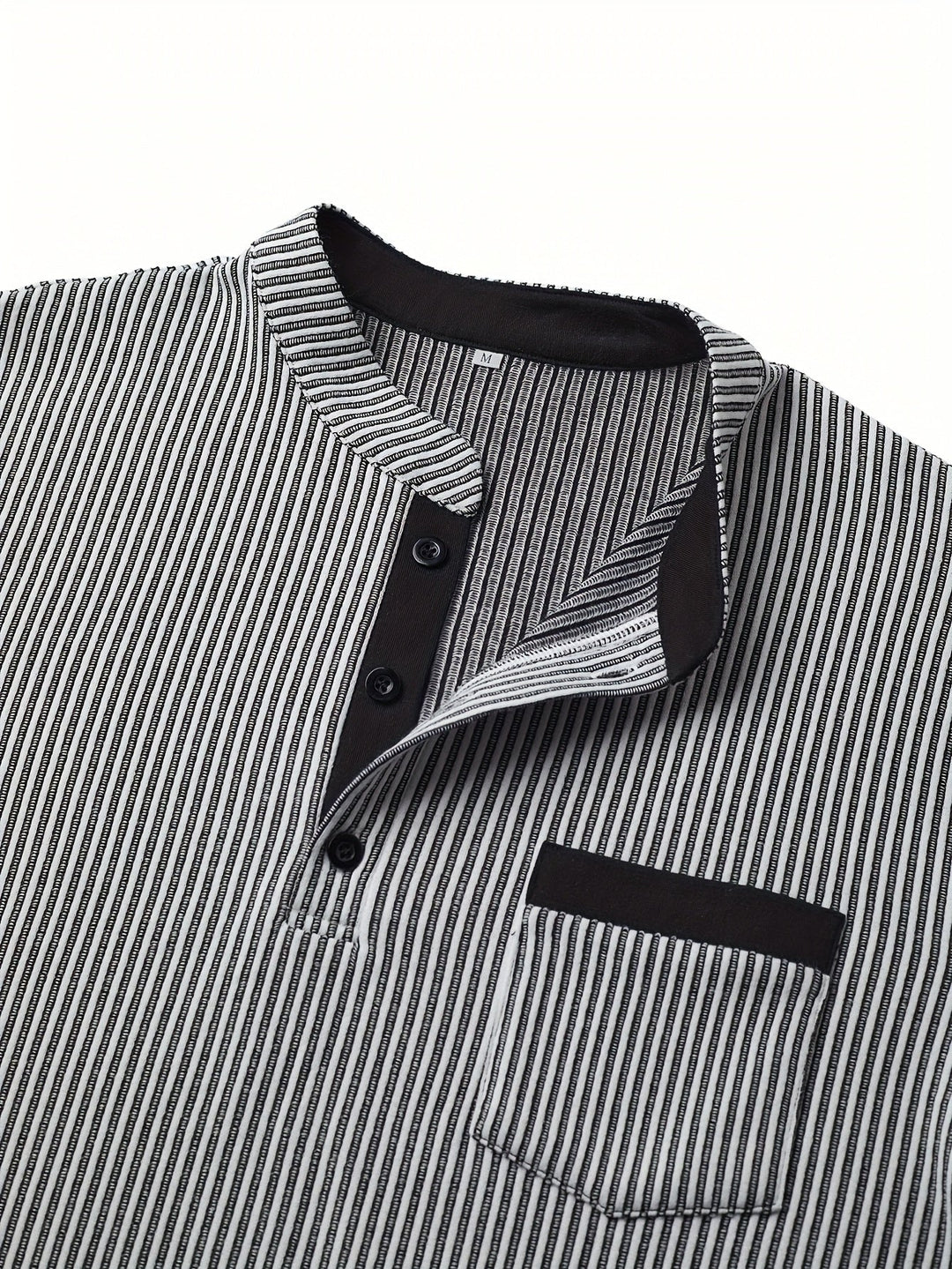 Deegan - Textured Striped Collar Long Sleeve Henley Shirt