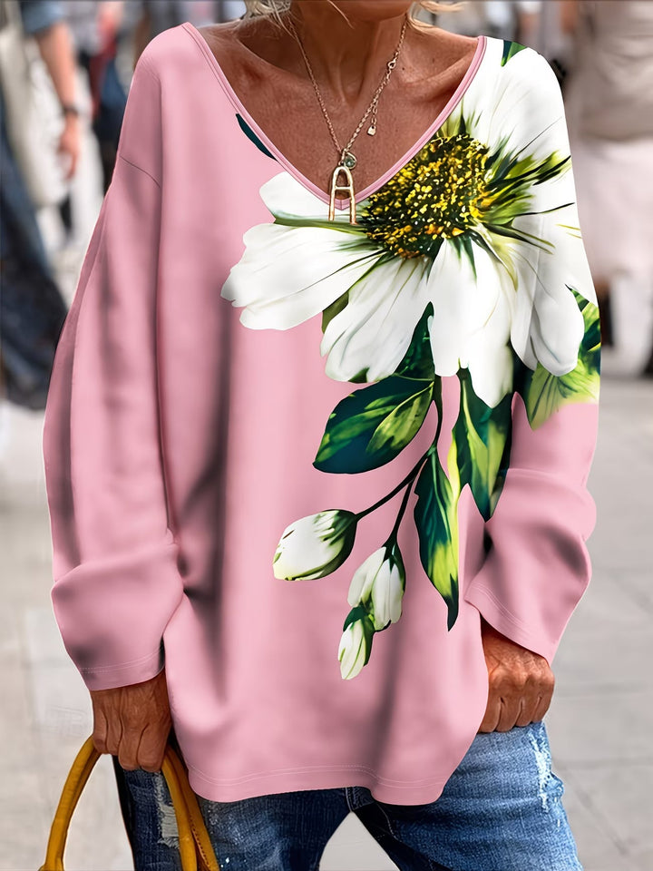Daphna – Übergroß T-Hemd mit Blumen Drucken