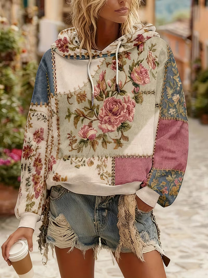 Norella – Langärmliges Kapuzenshirt MIT Blumen-patchwork