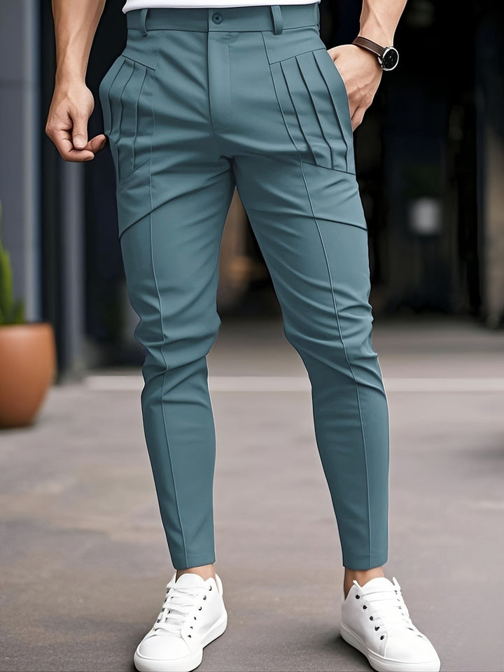 Alexey - Lässige Schlanke Passform Hose Mit Bundfalten Und Schräg Eingesetzten Taschen