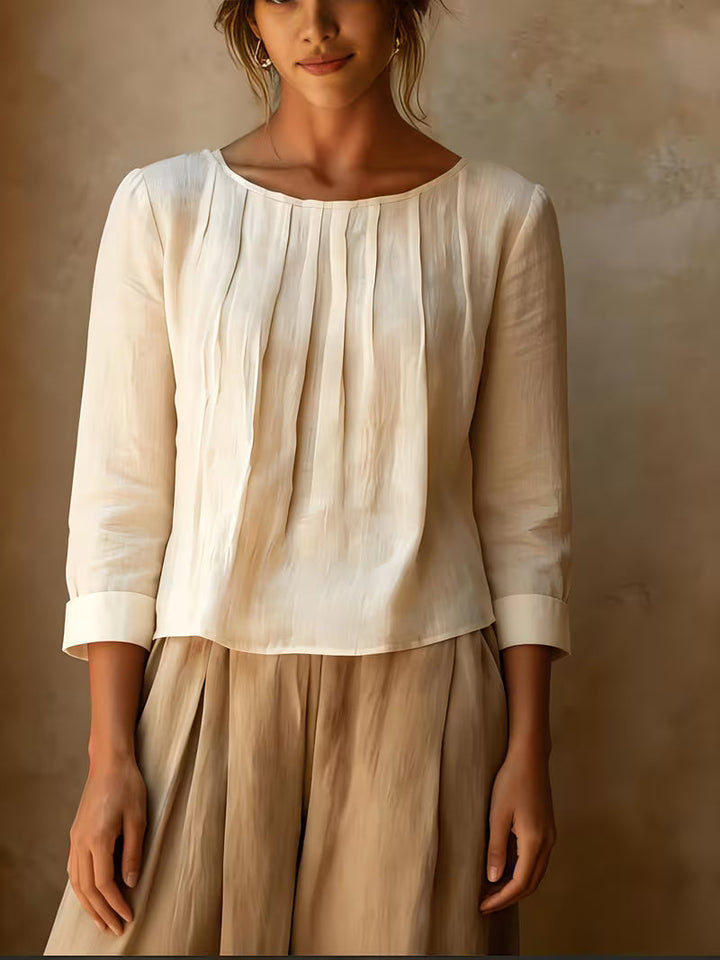 Gelina – Bluse Mit Rundhalsausschnitt Und Falten Vorne