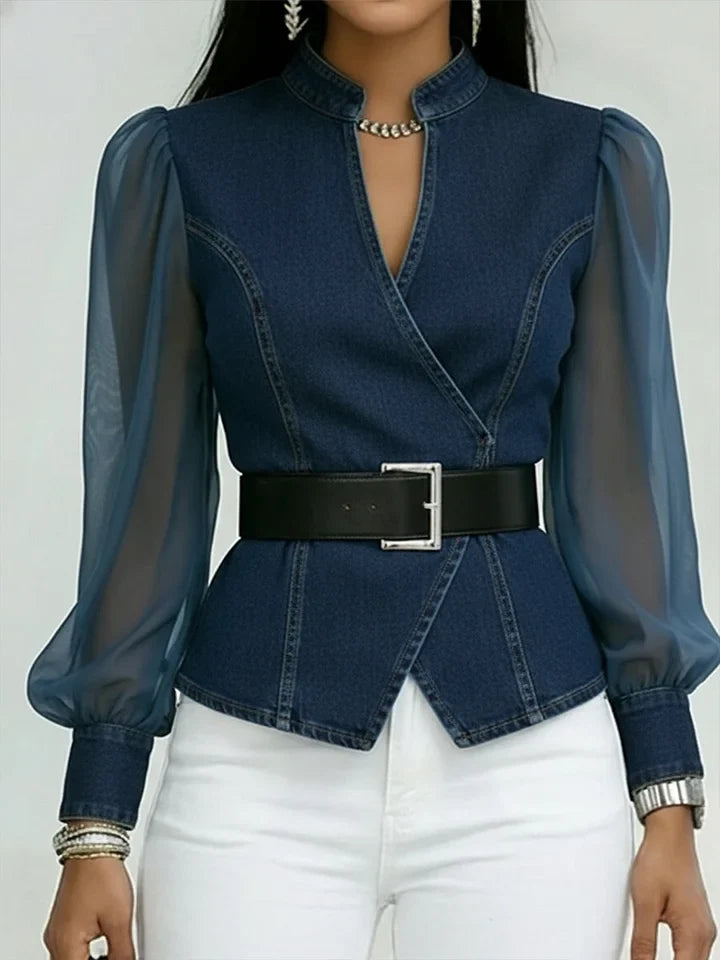 Thakshila - Strukturierte Jeans Bluse